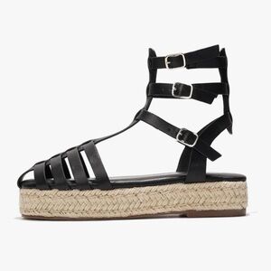 Elegant Black Strappy Espadrille Sandals